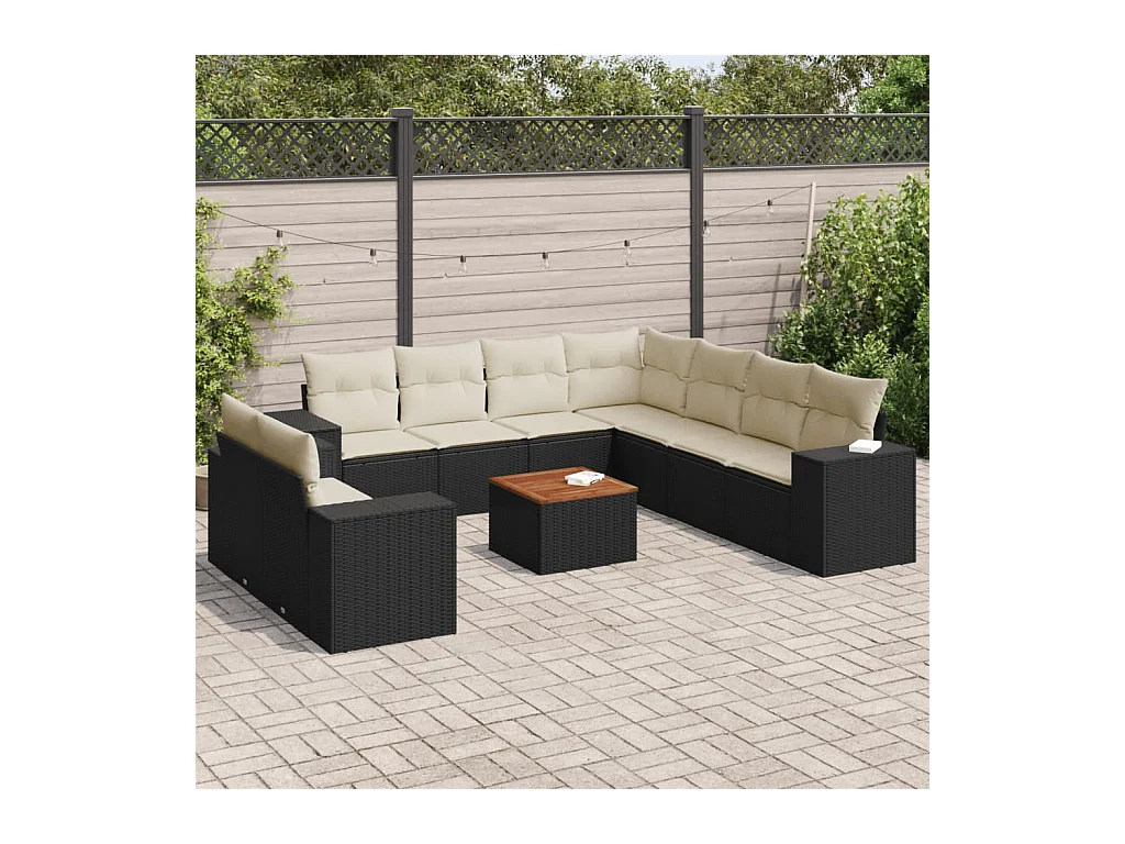 Salon de jardin 10 pcs avec coussins noir résine tressée