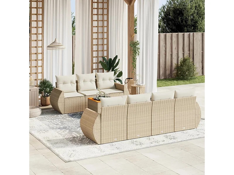 Set Divano da Giardino 8 pz con Cuscini Beige in Polyrattan