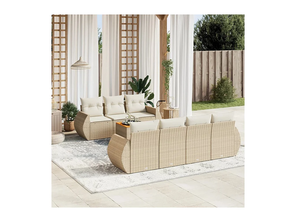 8-delige Loungeset met kussens poly rattan beige