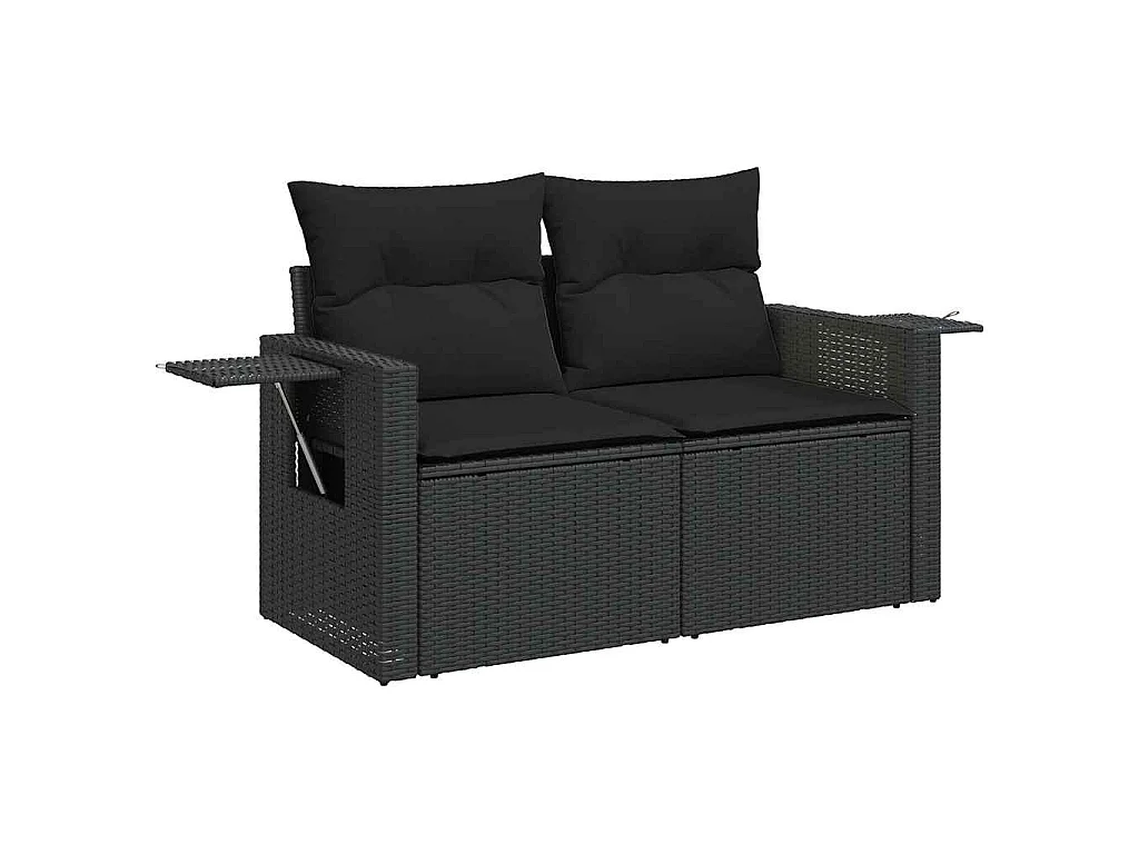 Salon de jardin 9 pcs avec coussins noir résine tressée