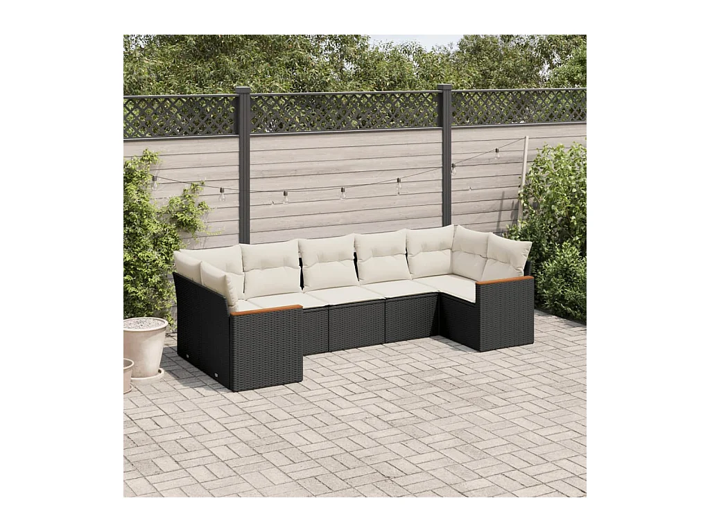 Set Divani da Giardino con Cuscini 7pz Nero Polyrattan
