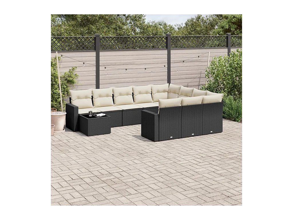 11-delige Loungeset met kussens poly rattan zwart
