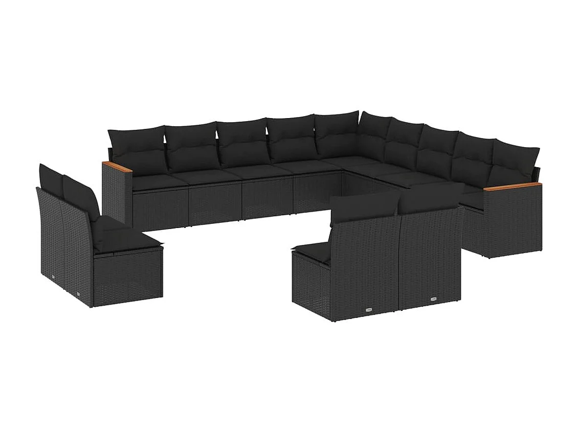 Set Divani da Giardino 13pz con Cuscini Nero in Polyrattan