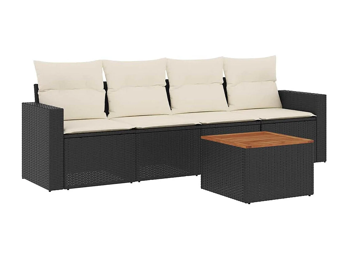 Salon de jardin 5 pcs avec coussins noir résine tressée