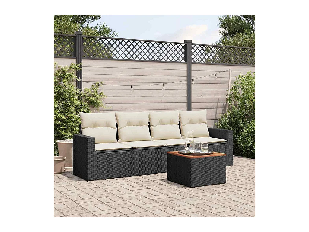 5 pcs conjunto sofás de jardim com almofadões vime PE preto
