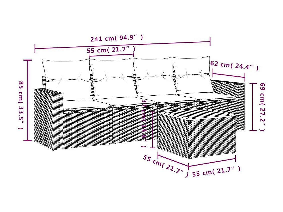 Salon de jardin 5 pcs avec coussins noir résine tressée