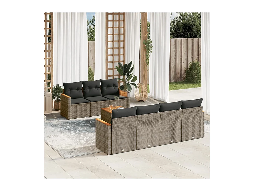 Set Divano da Giardino 8 pz con Cuscini Grigio in Polyrattan