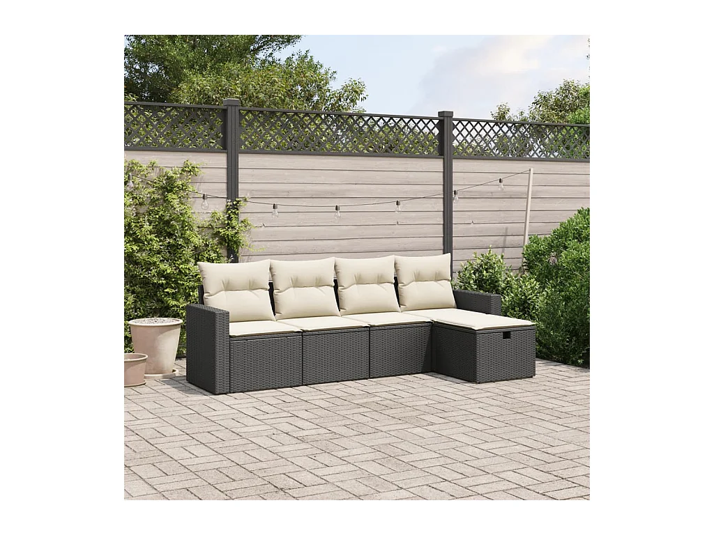 Set Divani da Giardino 5 pz con Cuscini in Polyrattan Nero