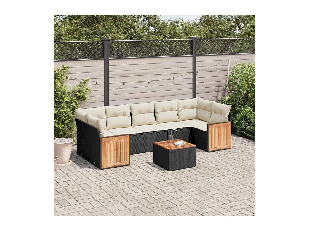 Salon de jardin 8 pcs avec coussins noir résine tressée