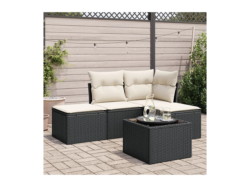 Salon de jardin 5 pcs avec coussins noir résine tressée