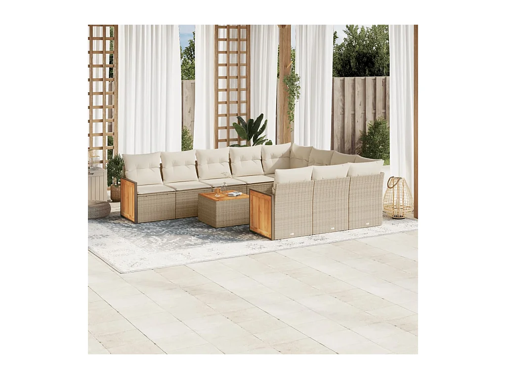 11-delige Tuinset met kussens poly rattan beige