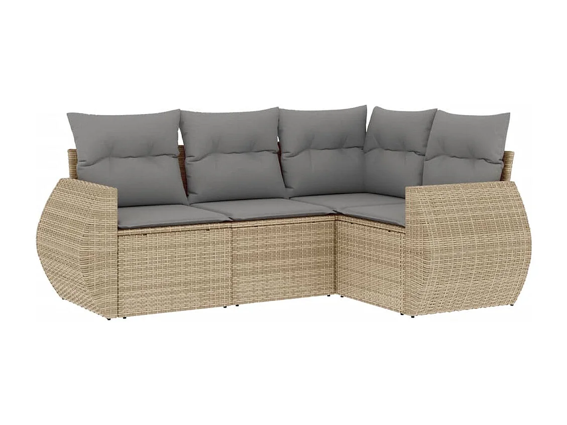 Set Divano da Giardino 4 pz con Cuscini Beige in Polyrattan