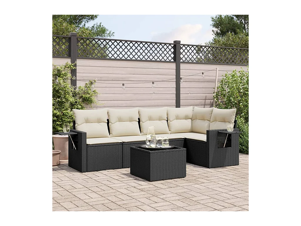 Set Divano da Giardino 6 pz con Cuscini Nero in Polyrattan