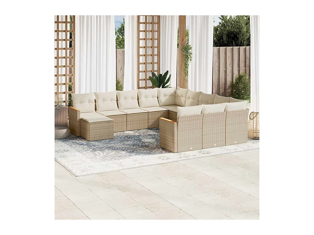 Set Divani da Giardino 12 pz con Cuscini Beige in Polyrattan