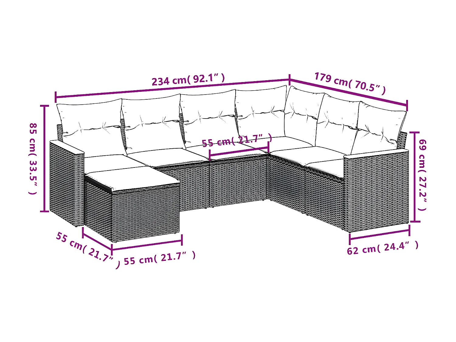 Set Divani da Giardino 7 pz con Cuscini Beige in Polyrattan