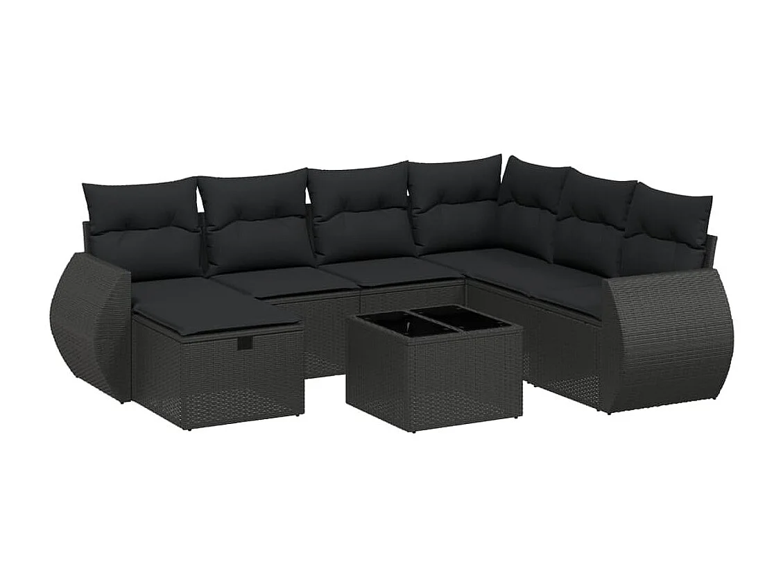 Salon de jardin 8 pcs avec coussins noir résine tressée