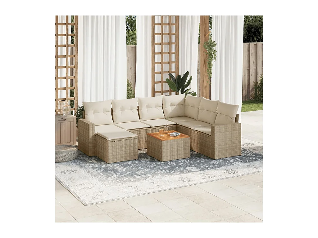 8-tlg. Garten-Sofagarnitur mit Kissen Beige Poly Rattan