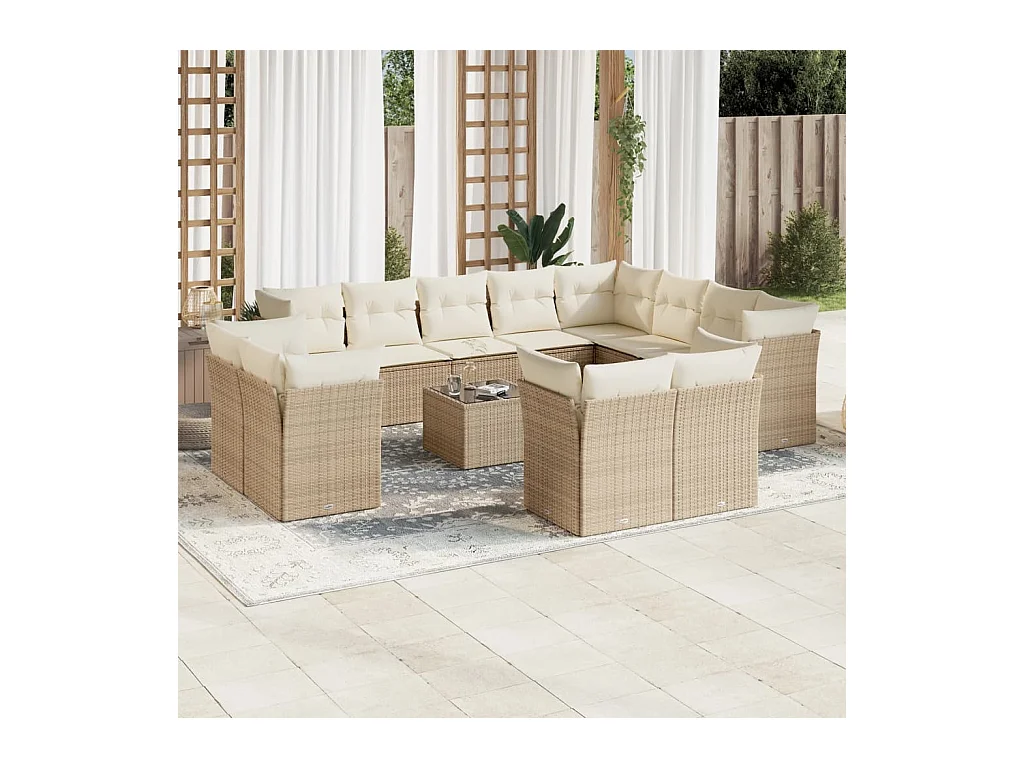 13-delige Loungeset met kussens poly rattan beige