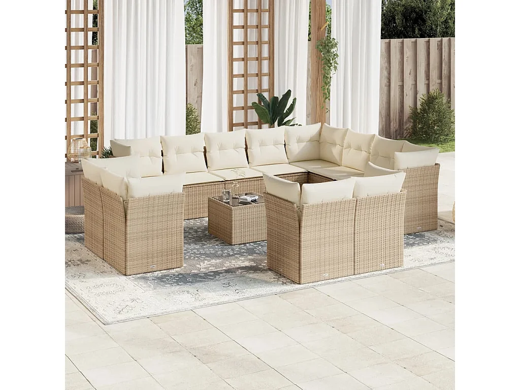 13 pcs conjunto de sofás p/ jardim com almofadões vime PE bege