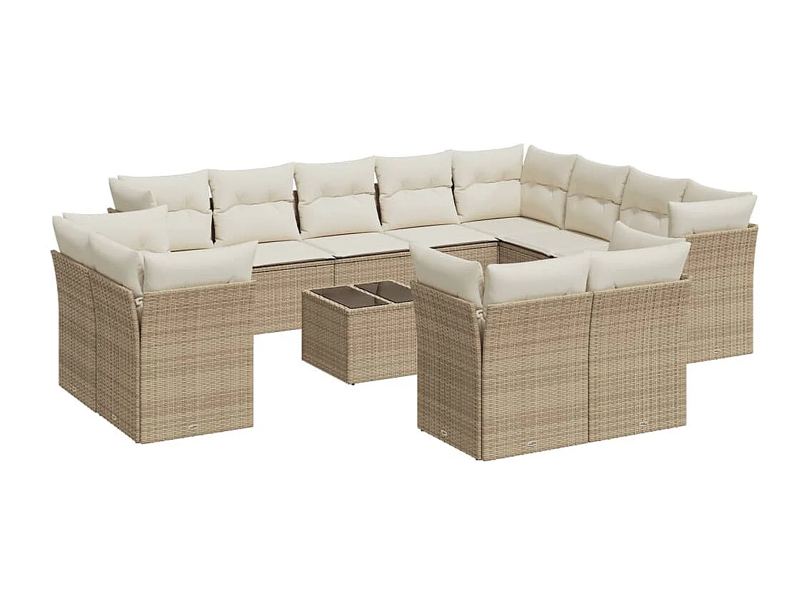 13 pcs conjunto de sofás p/ jardim com almofadões vime PE bege