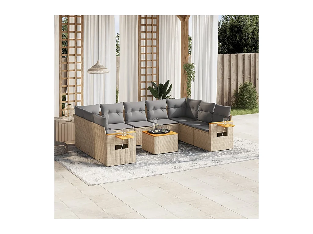 Juego de sofás jardín con cojines beige 10 pzas ratán sintético