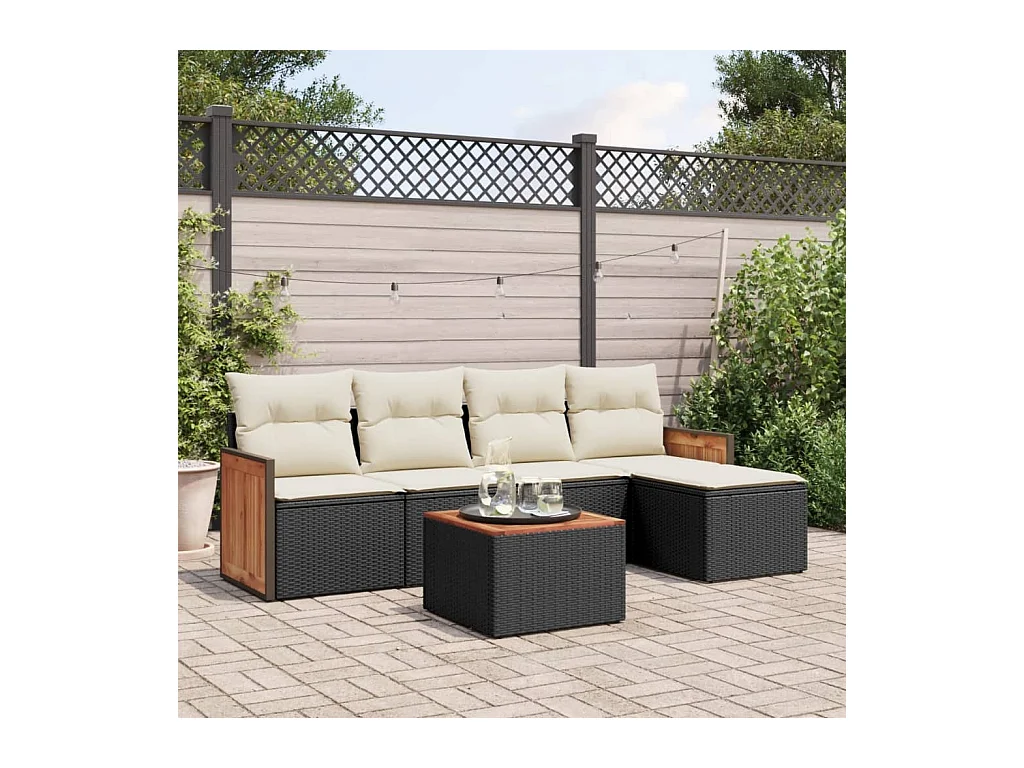 Set Divano da Giardino 6 pz con Cuscini Nero in Polyrattan