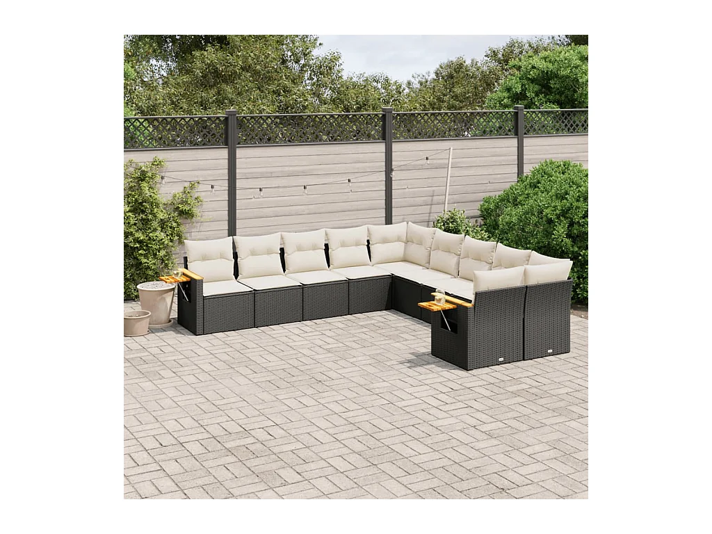 Salon de jardin 10 pcs avec coussins noir résine tressée