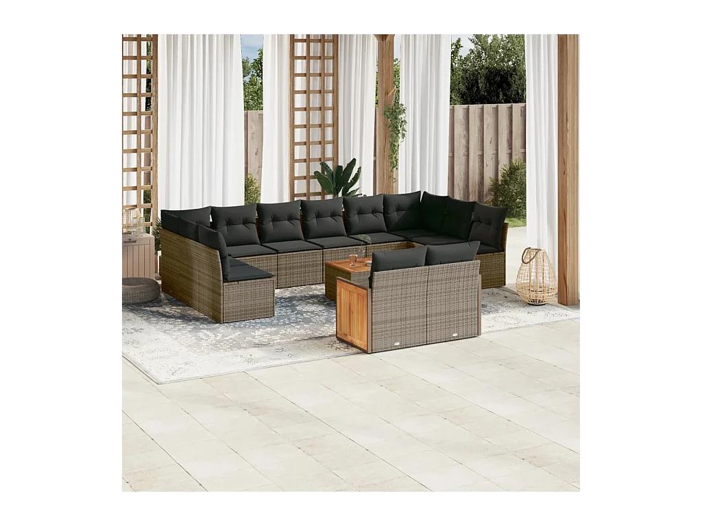 Set Divani da Giardino 13 pz con Cuscini Grigio in Polyrattan