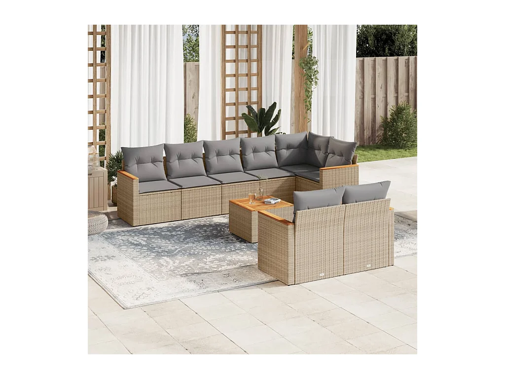 Salon de jardin avec coussins 9pcs mélange beige résine tressée