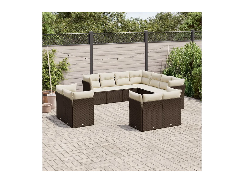 Set Divani da Giardino 11 pz con Cuscini Polyrattan Marrone