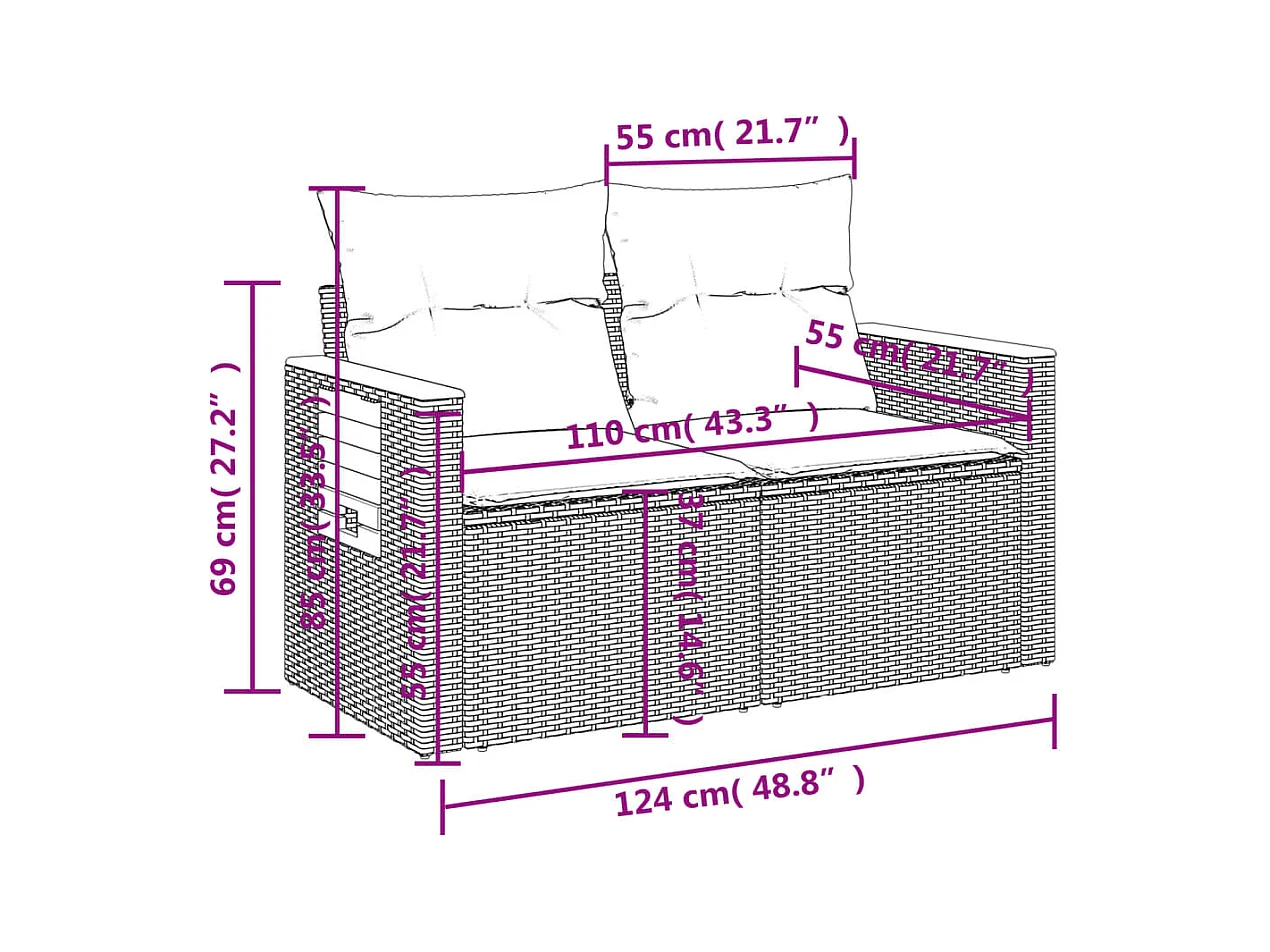 10-tlg. Garten-Sofagarnitur mit Kissen Beige Poly Rattan