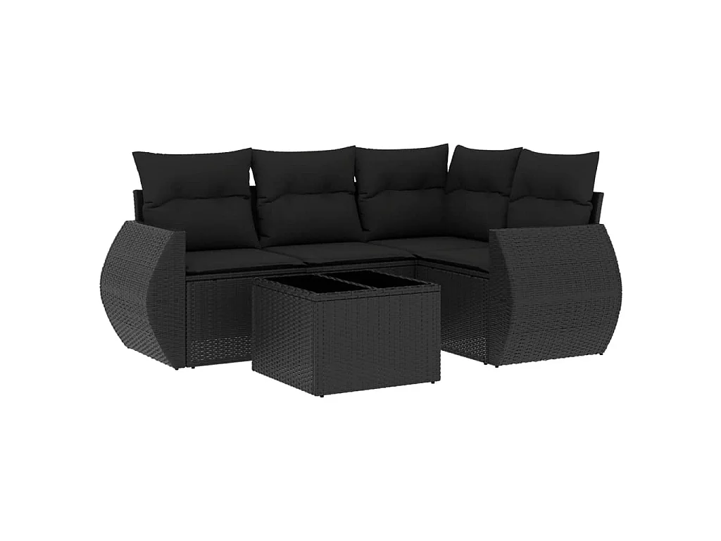 5-tlg. Garten-Sofagarnitur mit Kissen Schwarz Poly Rattan