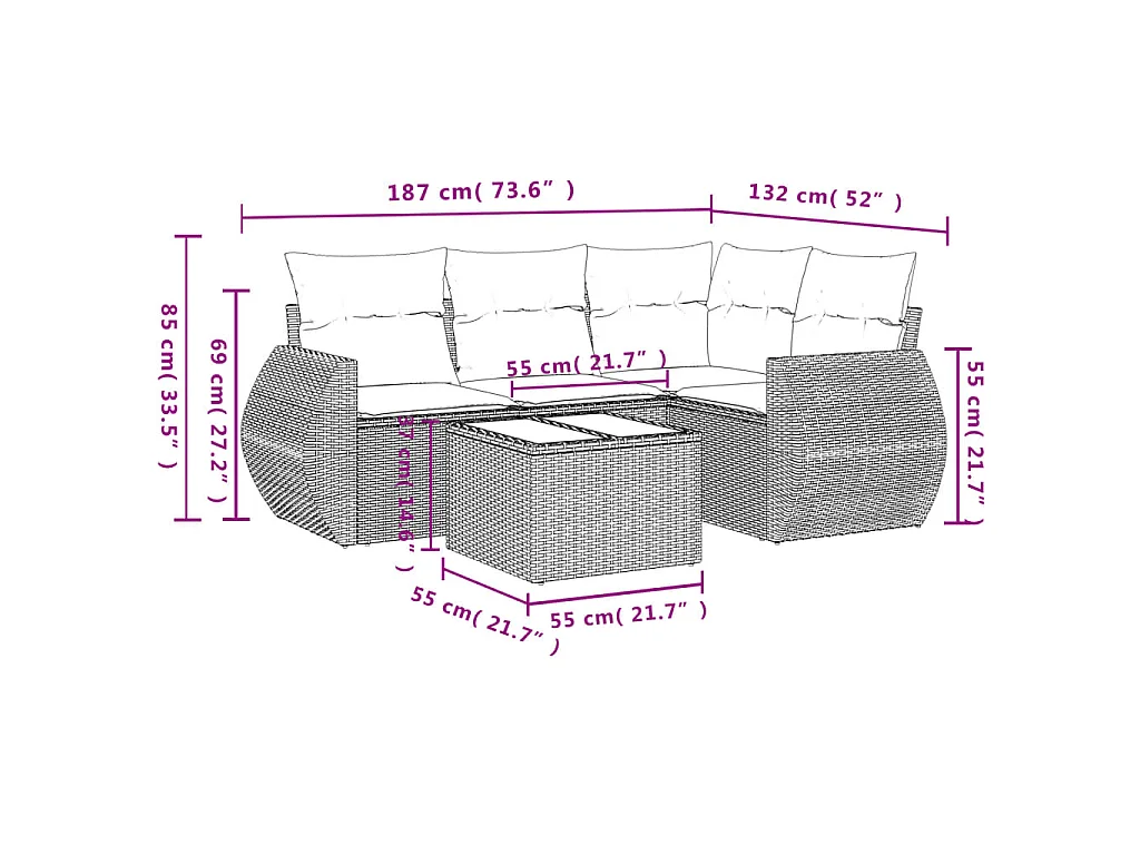 5-tlg. Garten-Sofagarnitur mit Kissen Schwarz Poly Rattan