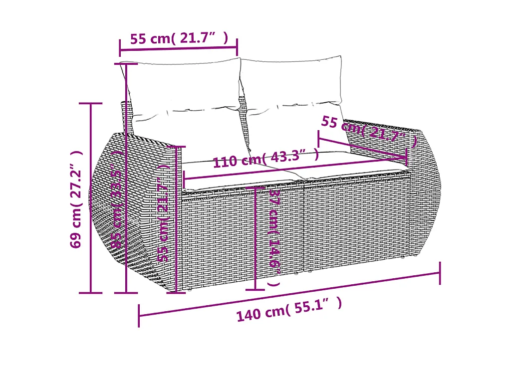 5-tlg. Garten-Sofagarnitur mit Kissen Schwarz Poly Rattan