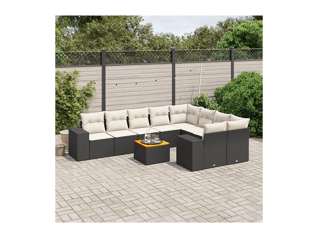 Salon de jardin 10 pcs avec coussins noir résine tressée