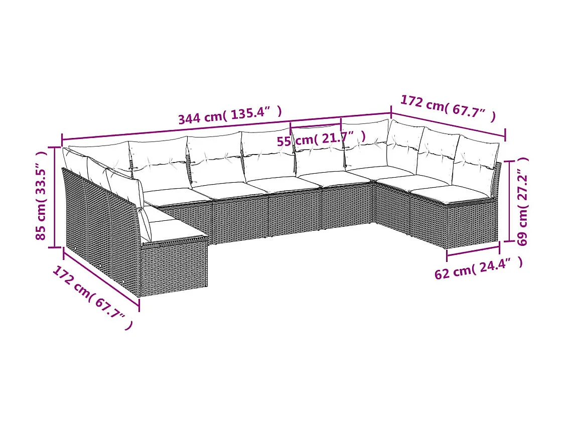 10-tlg. Garten-Sofagarnitur mit Kissen Schwarz Poly Rattan