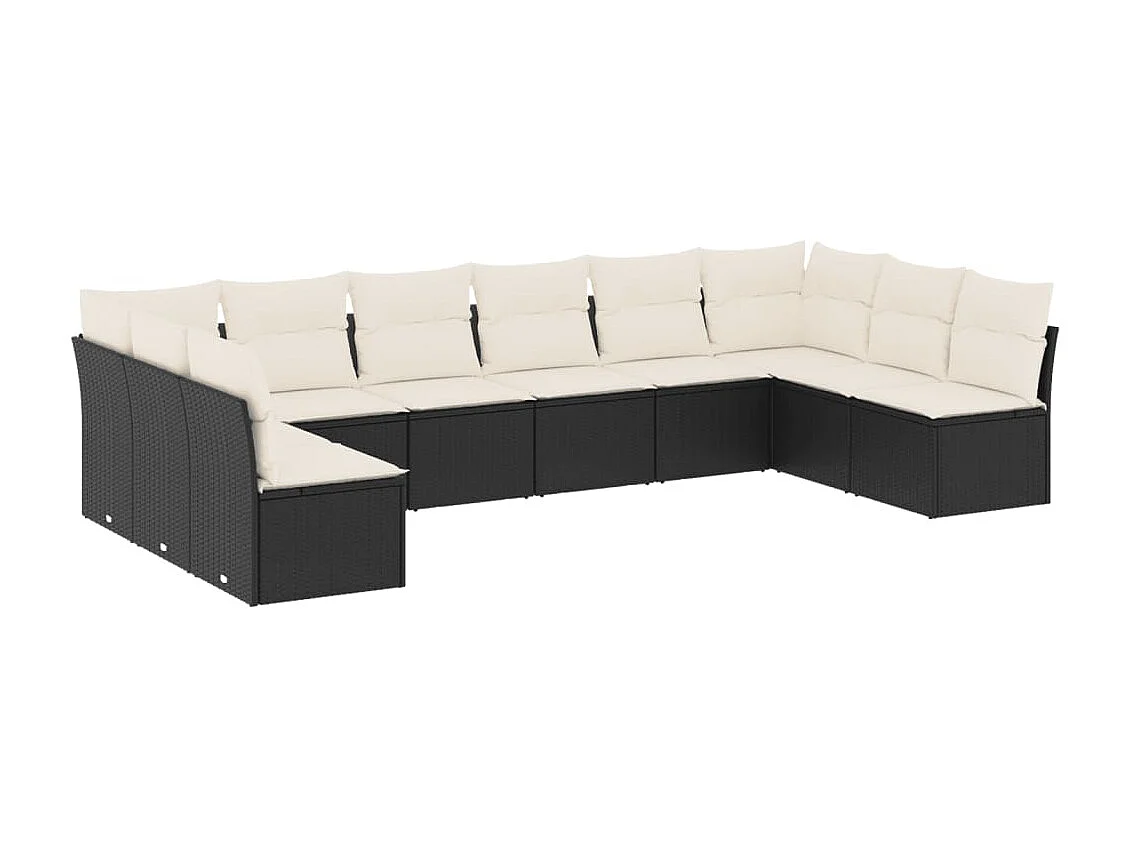 Salon de jardin 10 pcs avec coussins noir résine tressée