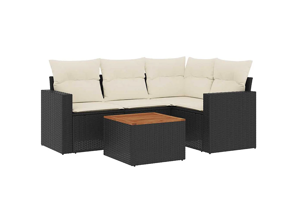 5 pcs conjunto sofás de jardim com almofadões vime PE preto