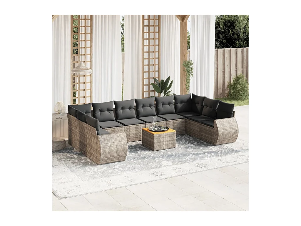 Set Divani da Giardino 11 pz con Cuscini in Polyrattan Grigio