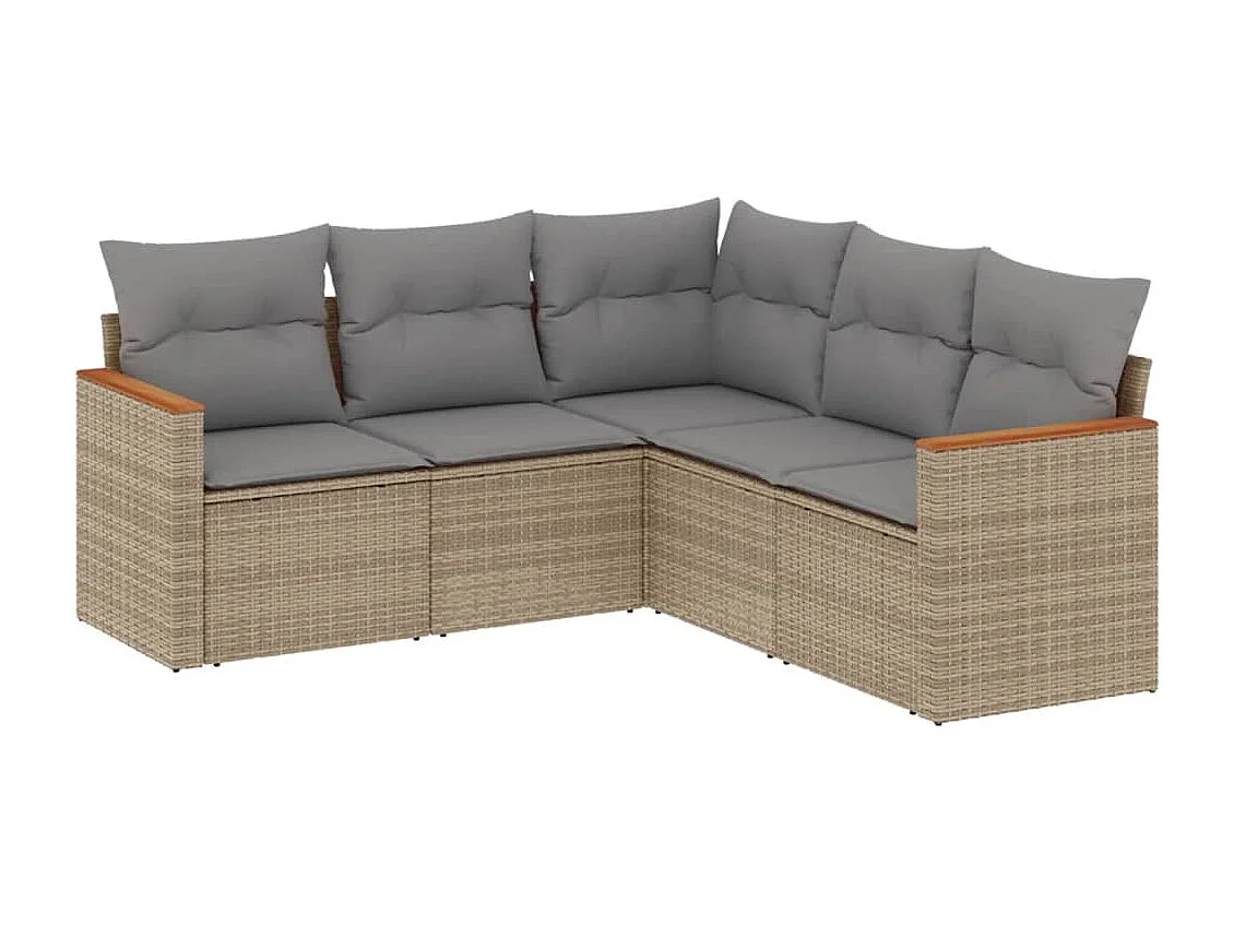 5-tlg. Garten-Sofagarnitur mit Kissen Beige Poly Rattan