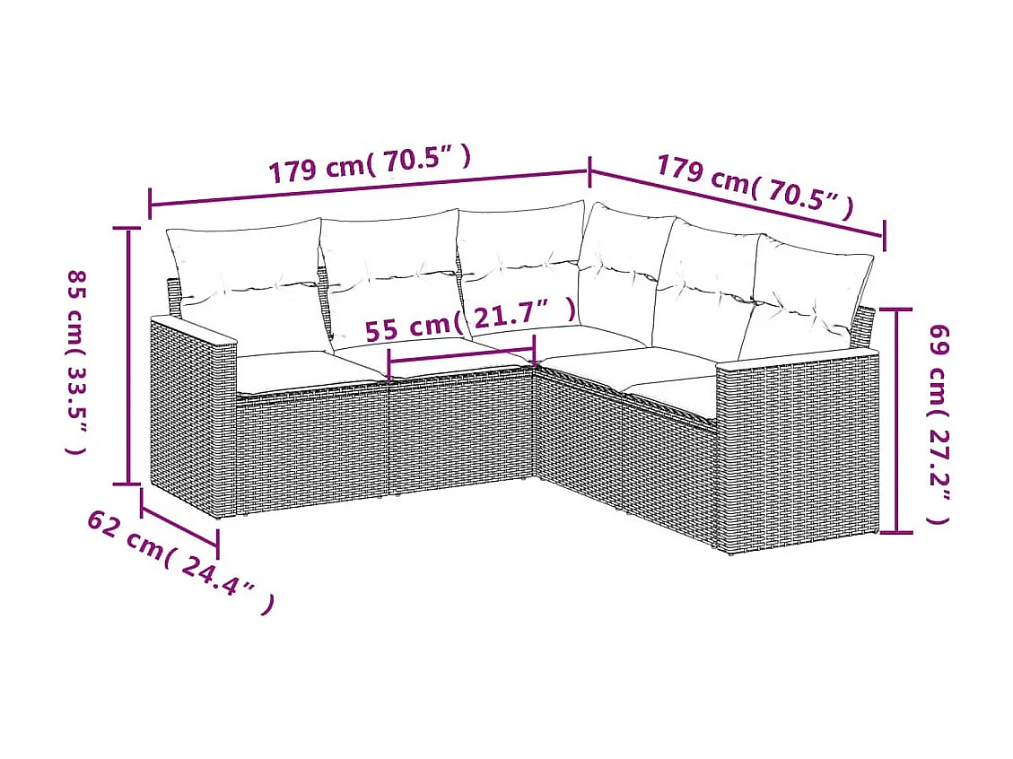 5-tlg. Garten-Sofagarnitur mit Kissen Beige Poly Rattan