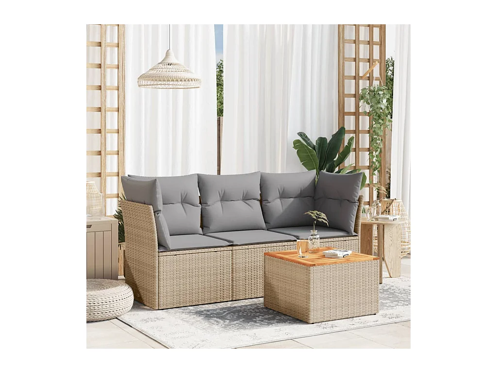 Salon de jardin avec coussins 4pcs mélange beige résine tressée