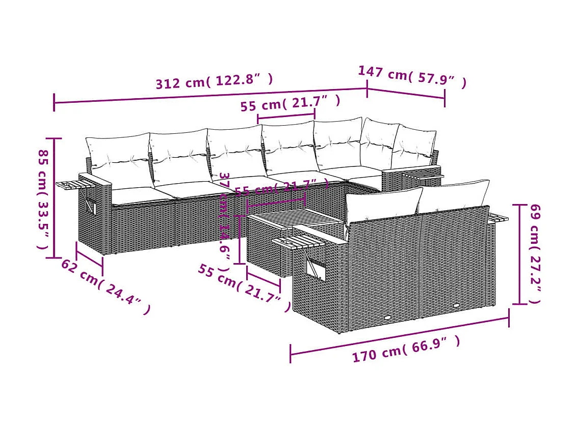 Set Divano da Giardino 9 pz con Cuscini Beige in Polyrattan