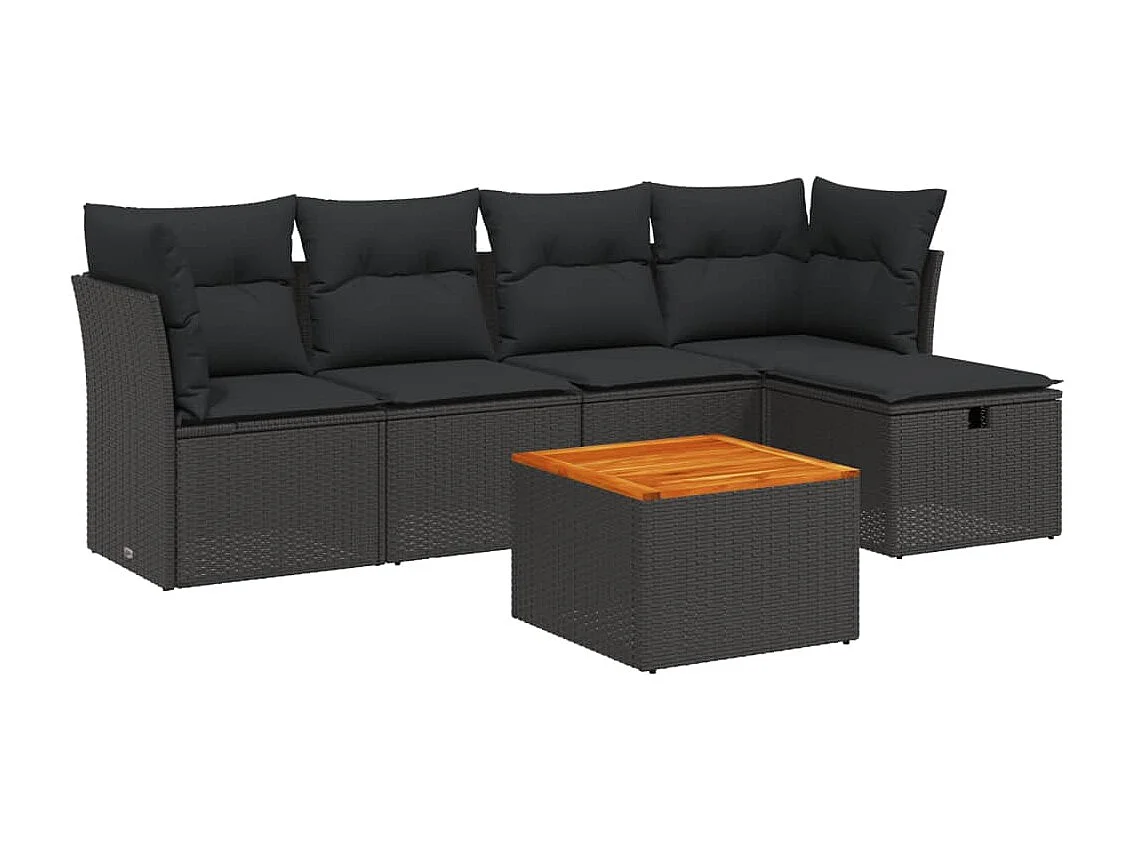 6-tlg. Garten-Sofagarnitur mit Kissen Schwarz Poly Rattan