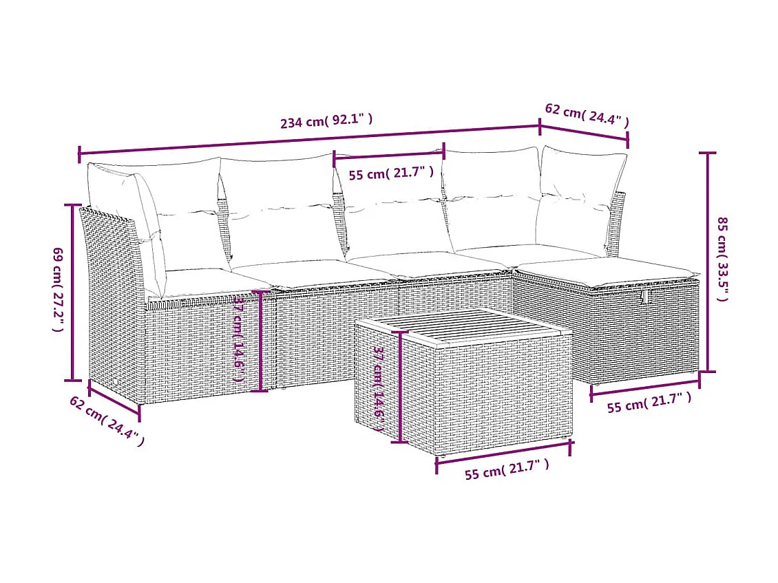 6-tlg. Garten-Sofagarnitur mit Kissen Schwarz Poly Rattan