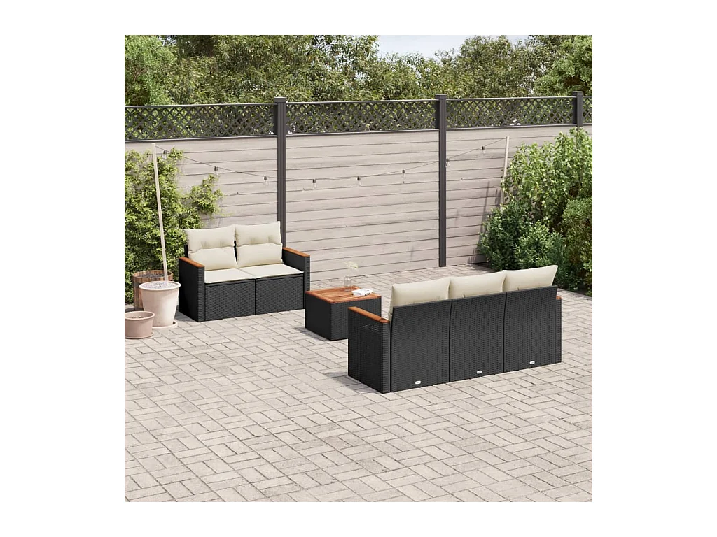 Set Divano da Giardino 6 pz con Cuscini Nero in Polyrattan