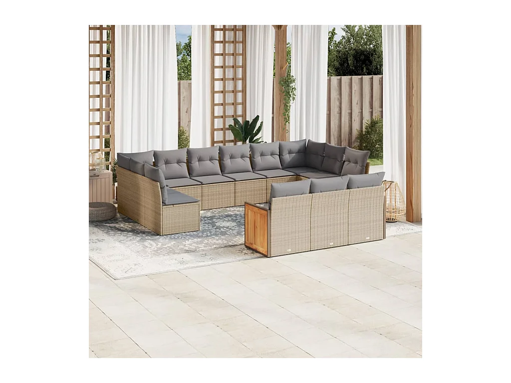 Salon de jardin avec coussins 13 pcs beige résine tressée