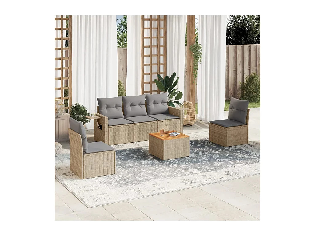 Salon de jardin avec coussins 6pcs mélange beige résine tressée