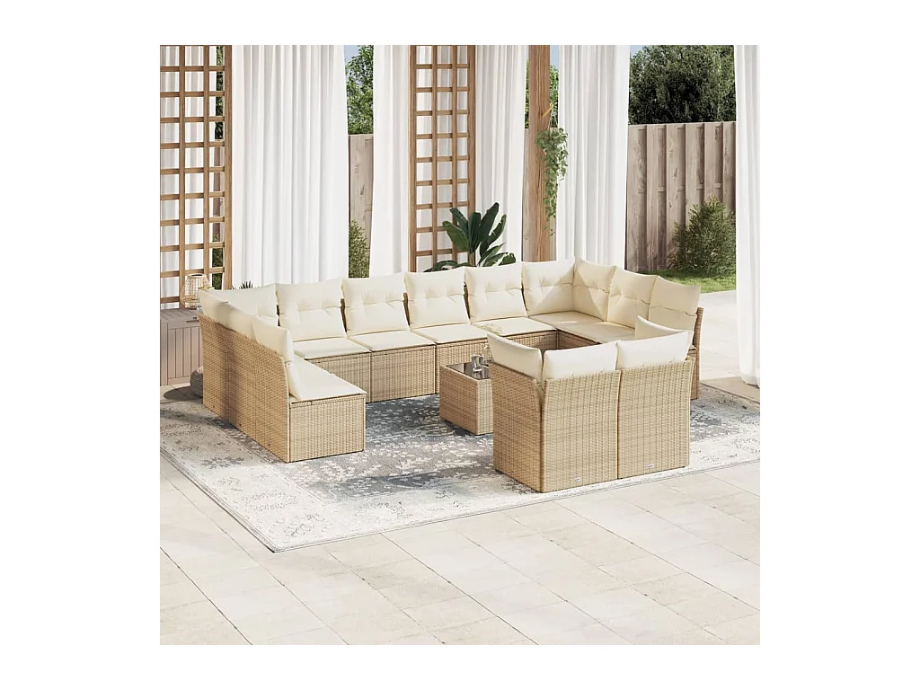 Salon de jardin avec coussins 13 pcs beige résine tressée