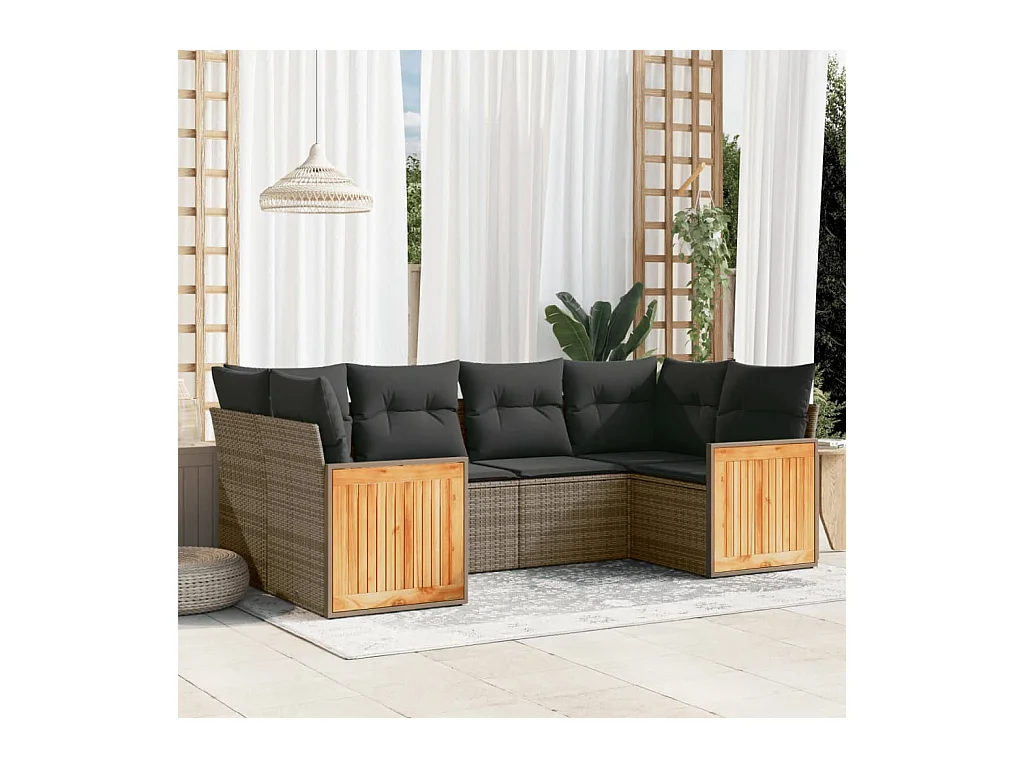 Set Divano da Giardino 6 pz con Cuscini Grigio in Polyrattan
